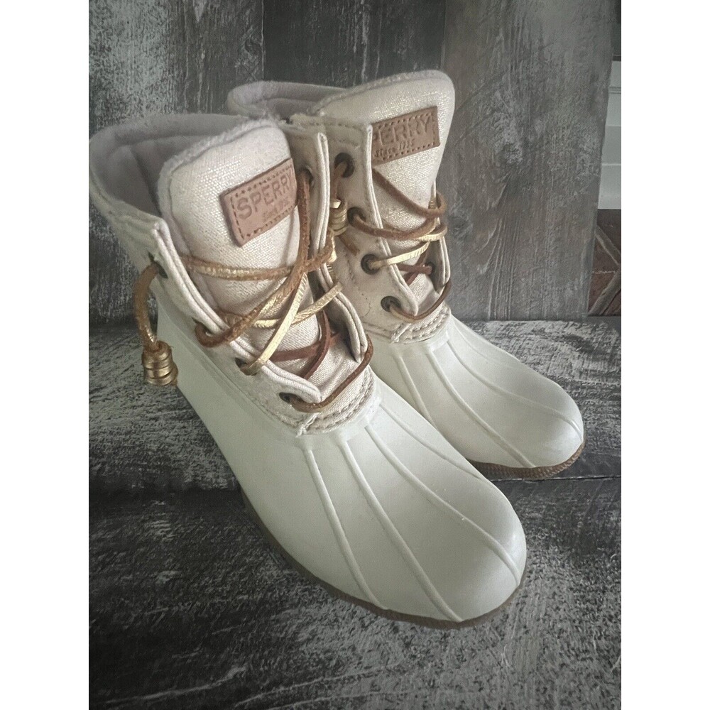 Sperry Women 5 Saltwater Waterproof Duck Boots Cream - Picture 4 of 7